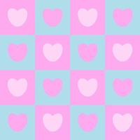 Seamless checkered box pattedern with pink and blue tone color of the heart. Abstract geometric background. vector