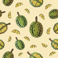 Durian pattern seamless vector on yellow pastel color background , fruit pattern seamless wallpaper