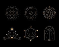 conjunto de arte de línea de luna y sol. símbolos lineales boho mínimos. elemento místico celestial. ilustración de arte de línea vectorial. vector