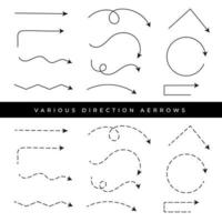 black dotted and line arrows with variations direction vector