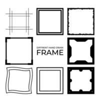 framehand drawn set of simple black squares frame vector