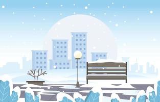 City Park Landscape Cityscape Cold Winter Snow Building vector