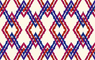 Patrones ikat de tela de argyle escocés. color azul rojo sobre fondo crema. estilo retro vintage geométrico. tela étnica ikat de patrones sin fisuras. vector de impresión folk ikat mínimo para tela de fondo textil.