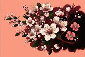 Floral with cherry blossoms in full bloom vector