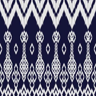 Fabric ethnic ikat seamless pattern. Geometric diamond triangle shape zigzag black and white background. Ornate African tribal ikat line patterns. Vector illustration modern retro vintage design.