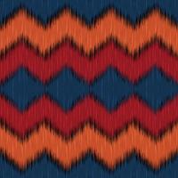 Uzbek zigzag ikat pattern. Navy blue, orange and red colors with dark tone. Traditional fabric in Uzbekistan and Central Asia, using in home decor, cushioned furniture and fashion design. Vector
