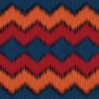 patrón de ikat en zigzag uzbeko. colores azul marino, naranja y rojo con tono oscuro. tejido tradicional en uzbekistán y asia central, utilizado en la decoración del hogar, muebles acolchados y diseño de moda. vector