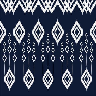 Fabric ethnic ikat seamless pattern. Geometric diamond triangle shape zigzag black and white background. Ornate African tribal ikat line patterns. Vector illustration modern retro vintage design.