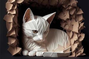 adorable paper art of a cute kitten full body vector
