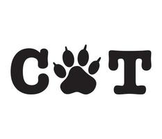 Text cat with animal paw print. The trace of a pet in the word cat. Minimalistic pet vector logo ready for web and print