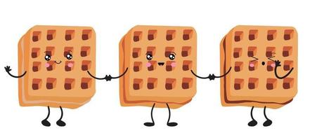 Waffle icon with various fillings. Vector illustration of waffles in the style of kawaii, pastries for breakfast, sweet snack.