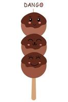 Traditional Japanese dessert Dango on a white background. Hanami Dango. Vector of Japanese dessert Dango in the style of kawaii.