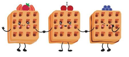 Waffle icon with various fillings. Vector illustration of waffles, pastries for breakfast, sweet snack.