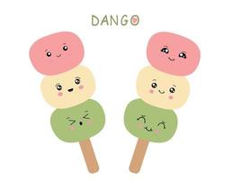 Dango Japanese traditional dessert isolated on white. Hanami Dango. Japanese Dango dessert vector. vector