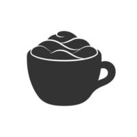 Cup of beverage with foam and cream on mug silhouette. Simple minimal flat clip art, icon or logo for cafe shops, beverages, caffeine, restaurants, etc. Vector illustration.