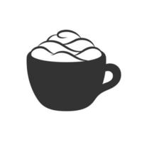 Cup of beverage with foam and cream on mug silhouette. Simple minimal flat clip art, icon or logo for cafe shops, beverages, caffeine, restaurants, etc. Vector illustration.