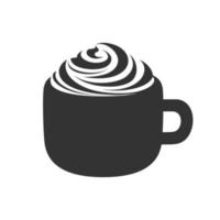 Cup of beverage with foam and cream on mug silhouette template. Simple minimal flat clip art, icon or logo for cafe shops, menu, caffeine, restaurants, etc. Vector illustration.