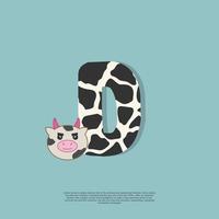 cow skin letter D with cute cow sticker doodle icon vector