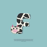 cow skin letter F with cute cow sticker doodle icon vector