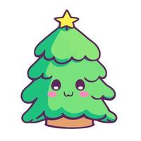 lindo árbol de navidad kawaii vector