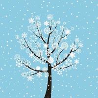 Winter tree on a dark blue background. A vector illustration