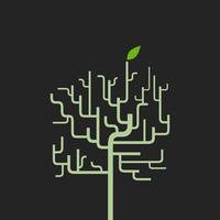 Tree with one green leaf. A vector illustration