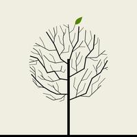 Tree with one green leaf. A vector illustration