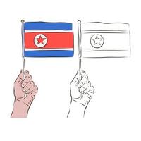 The flag of the DPRK is in the hand of a man in color and black and white. The concept of German patriotism. vector