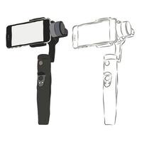 Phone stabilizer in color and black and white. The concept of shooting video and photos with a stabilizer. vector