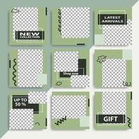 A set of editable minimal square banners. Green background color. Suitable for social media posts, healthy and web advertising. Vector illustration with college photo