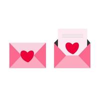 Vector greeting card for valentine's day. opened and closed envelope with card and heart. Love and Valentine's Day symbol.