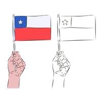 The flag of Chile is in the hand of a man in color and black and white. The concept of patriotism. vector