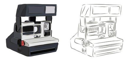 An old polaroid camera in color and in black and white. The concept of the old polaroid technique. vector