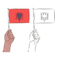 The flag of Montenegro is in the hand of a man in color and black and white. The concept of patriotism. vector