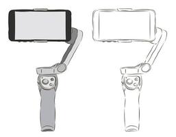 Phone stabilizer in color and black and white. The concept of shooting video and photos with a stabilizer. vector