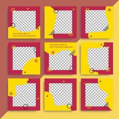 Instagram post in yellow and red colors to promote your product with discounts and a gift. The concept of promotion in the social network instagram.