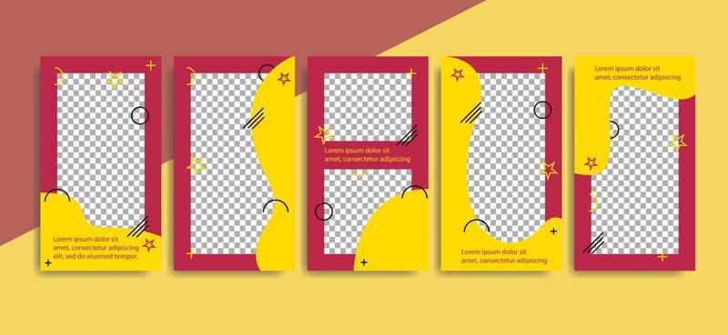 Instagram stories in yellow and red colors to promote your product with discounts and a gift. The concept of promotion in the social network instagram.