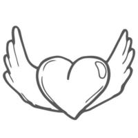 Doodle heart with wings vector hand drawn illustrations isolated on white background