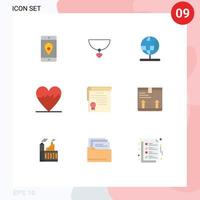 User Interface Pack of 9 Basic Flat Colors of degrees certificate globe pulse cardiogram Editable Vector Design Elements