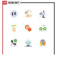 9 signos universales de color plano símbolos de monedas izquierda ciudad arriba elementos de diseño vectorial editables a mano