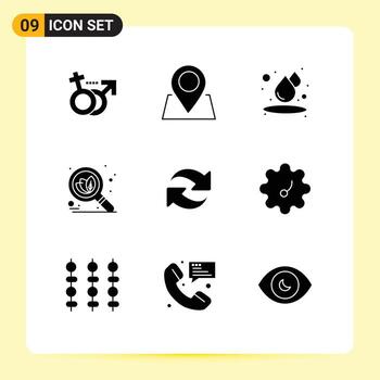 User Interface Pack of 9 Basic Solid Glyphs of patterson rotate humid reload seo Editable Vector Design Elements