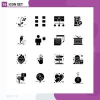 Editable Vector Line Pack of 16 Simple Solid Glyphs of user secure wireframe gdpr management Editable Vector Design Elements