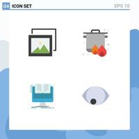 4 Thematic Vector Flat Icons and Editable Symbols of album computer boil cooking book Editable Vector Design Elements
