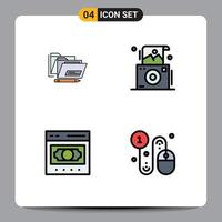 Stock Vector Icon Pack of 4 Line Signs and Symbols for file ecommerce safe photography money Editable Vector Design Elements