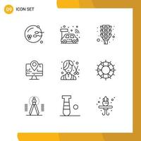 Set of 9 Modern UI Icons Symbols Signs for cutter education light location computer Editable Vector Design Elements