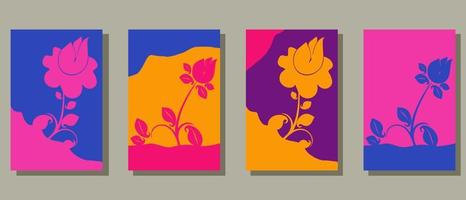 four sets of bright color flower theme simple illustration backgrounds vector