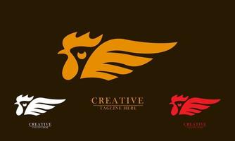 simple winged chicken head food logo icons vector