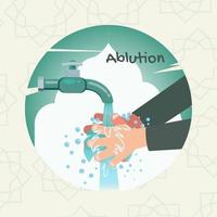 Hand washing with water that is falling out of the tap, ablution concept vector