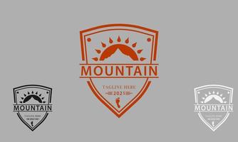 sun mountain element in shield line logo icon vector