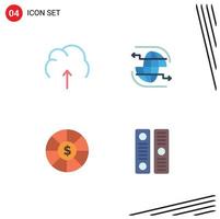 4 Universal Flat Icons Set for Web and Mobile Applications cloud arrow server globe currency Editable Vector Design Elements